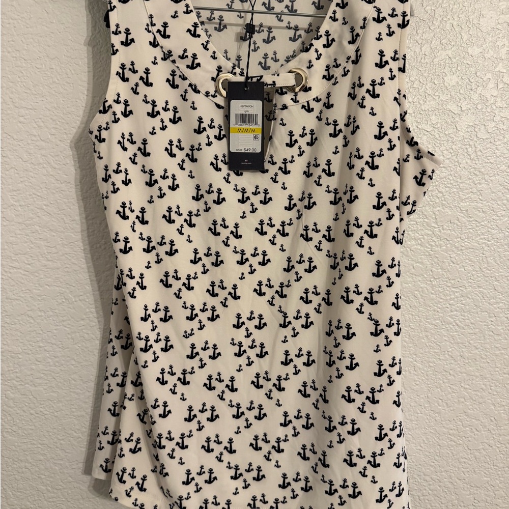 Tommy Hilfiger Anchor Print Sleeveless Blouse - white and Black